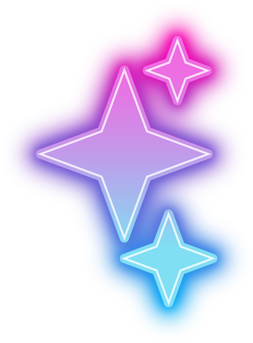 Neon stars glowing in pink and purple light